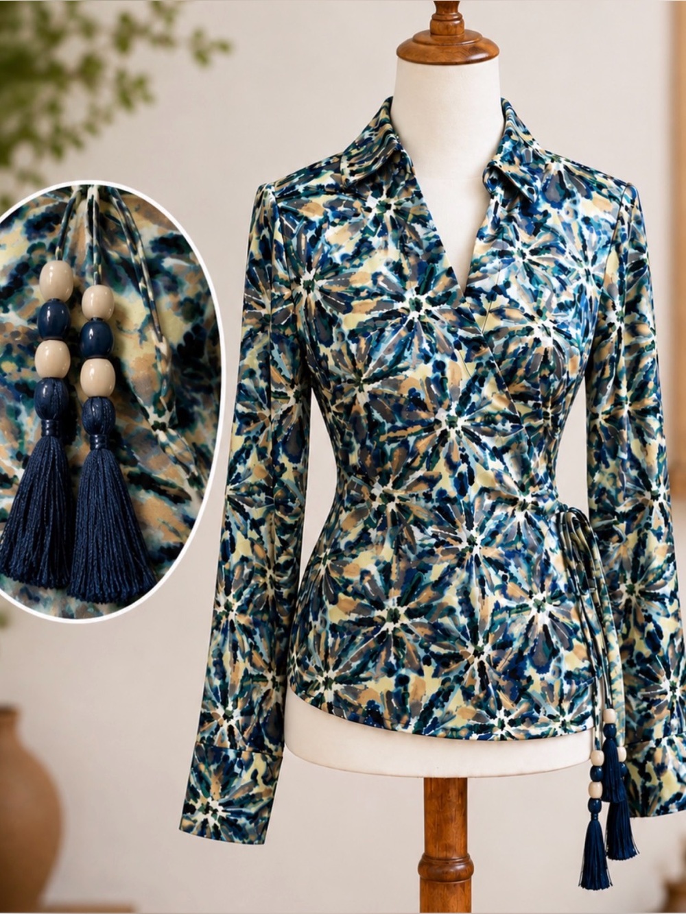 Bailey 44 Abstract Print Wrap Tassel Tie Blouse | Medium